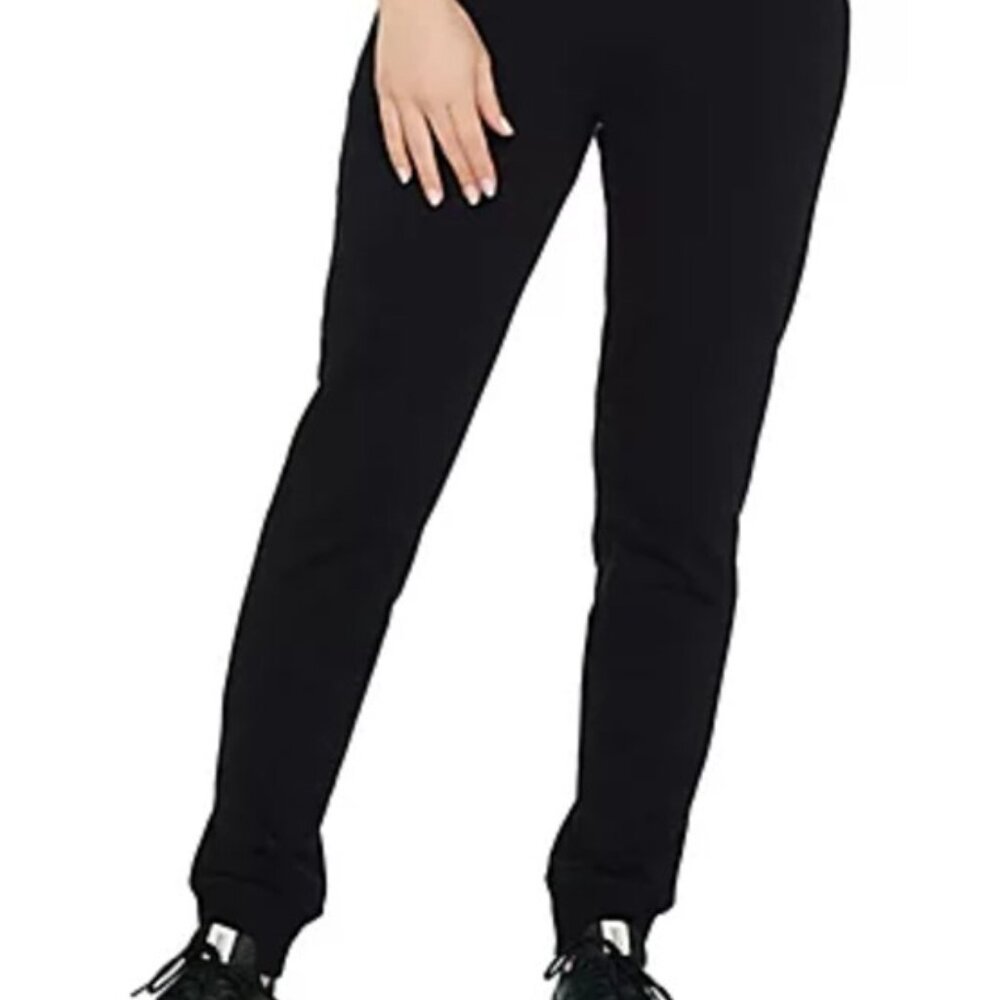 NEW 1XP - Denim & Co. Active Petite Pull-On Knit Jogger Pants, Black.